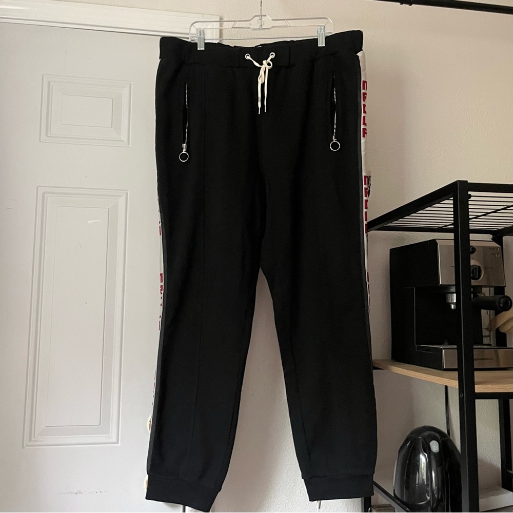 MR. COMPLETELY la black cotton terry side stripe straight leg jogger sweat pants